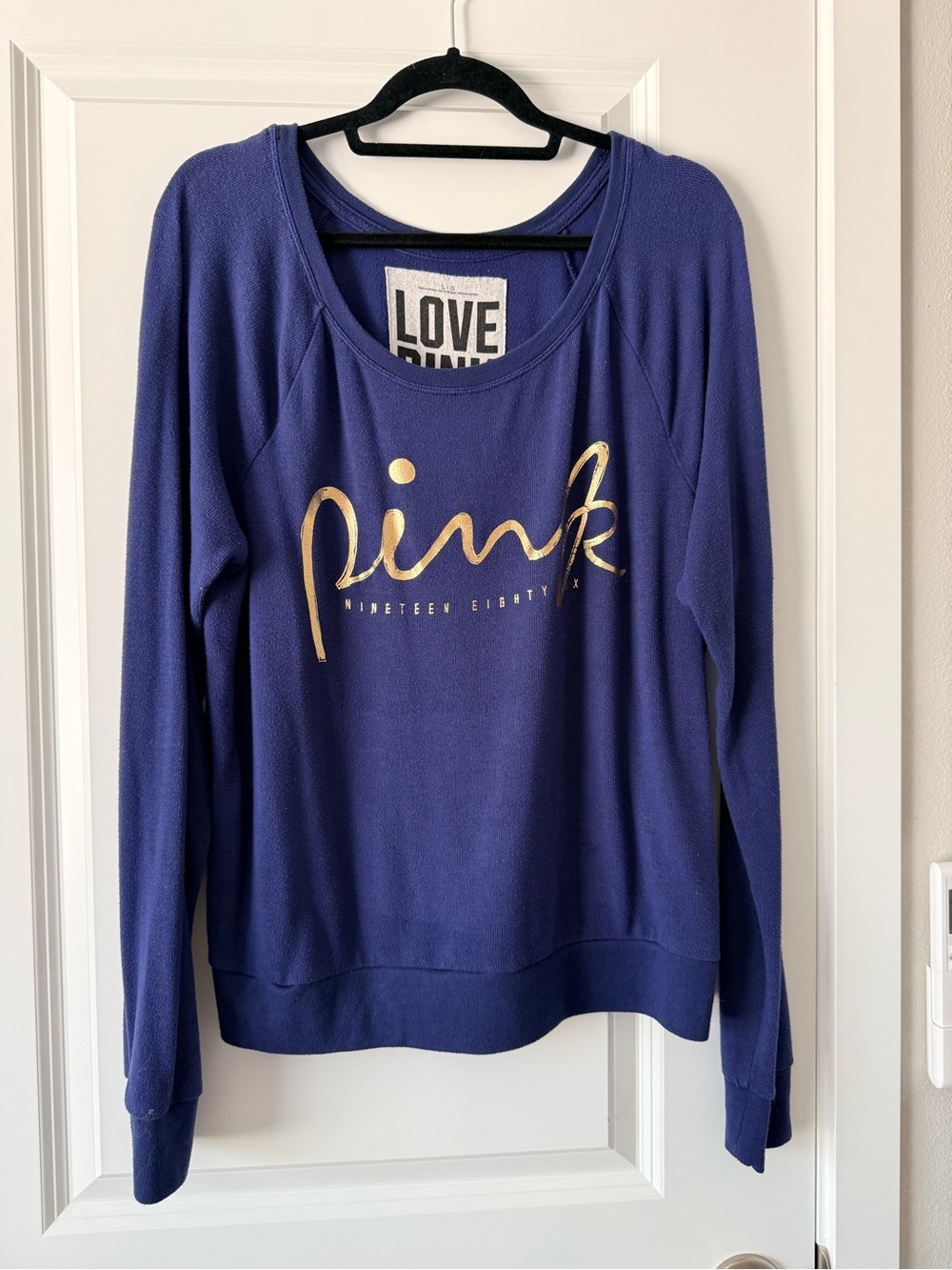 PINK Victoria's Secret navy blue Crewneck Sweatshirt with Gold Script